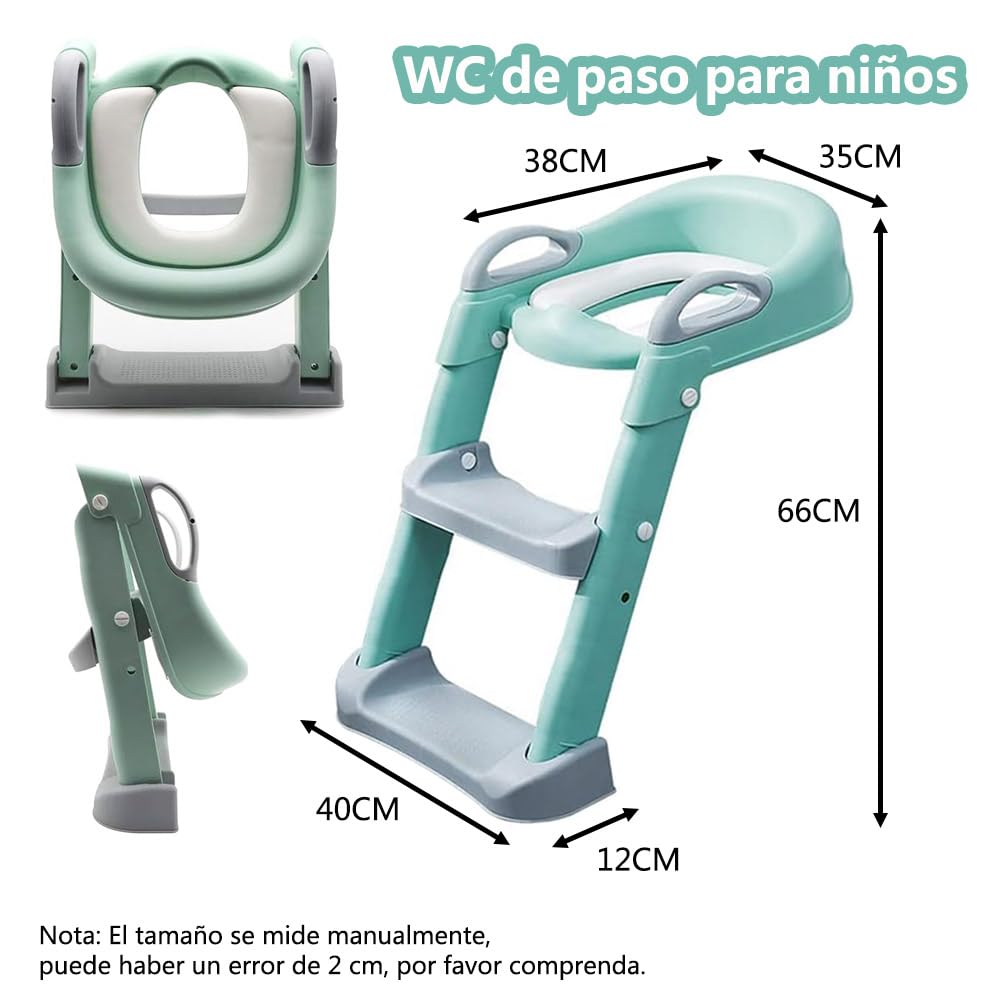 Asiento Entrenador para Baño Infantil Tapizado con Escalera Antideslizante Verde