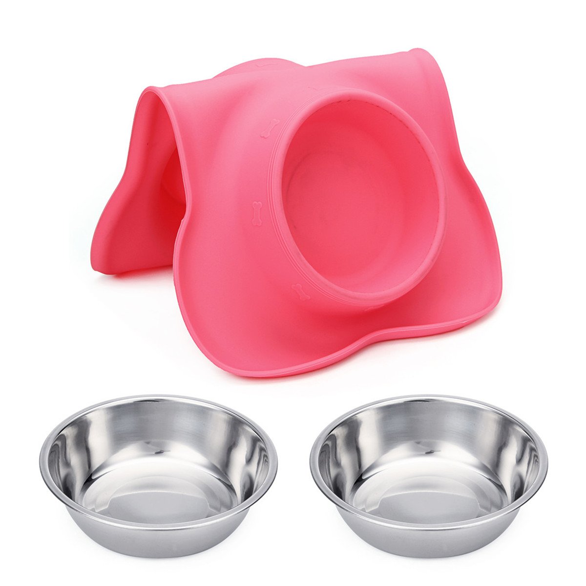 Hubulk Pet Dog Bowls 2 Stainless Steel Dog Bowl with No Spill Non-Skid Silicone Mat + Pet Food Scoop Feeder Bowls for Feeding Dogs Cats Puppies Small Medium (S, Pink)