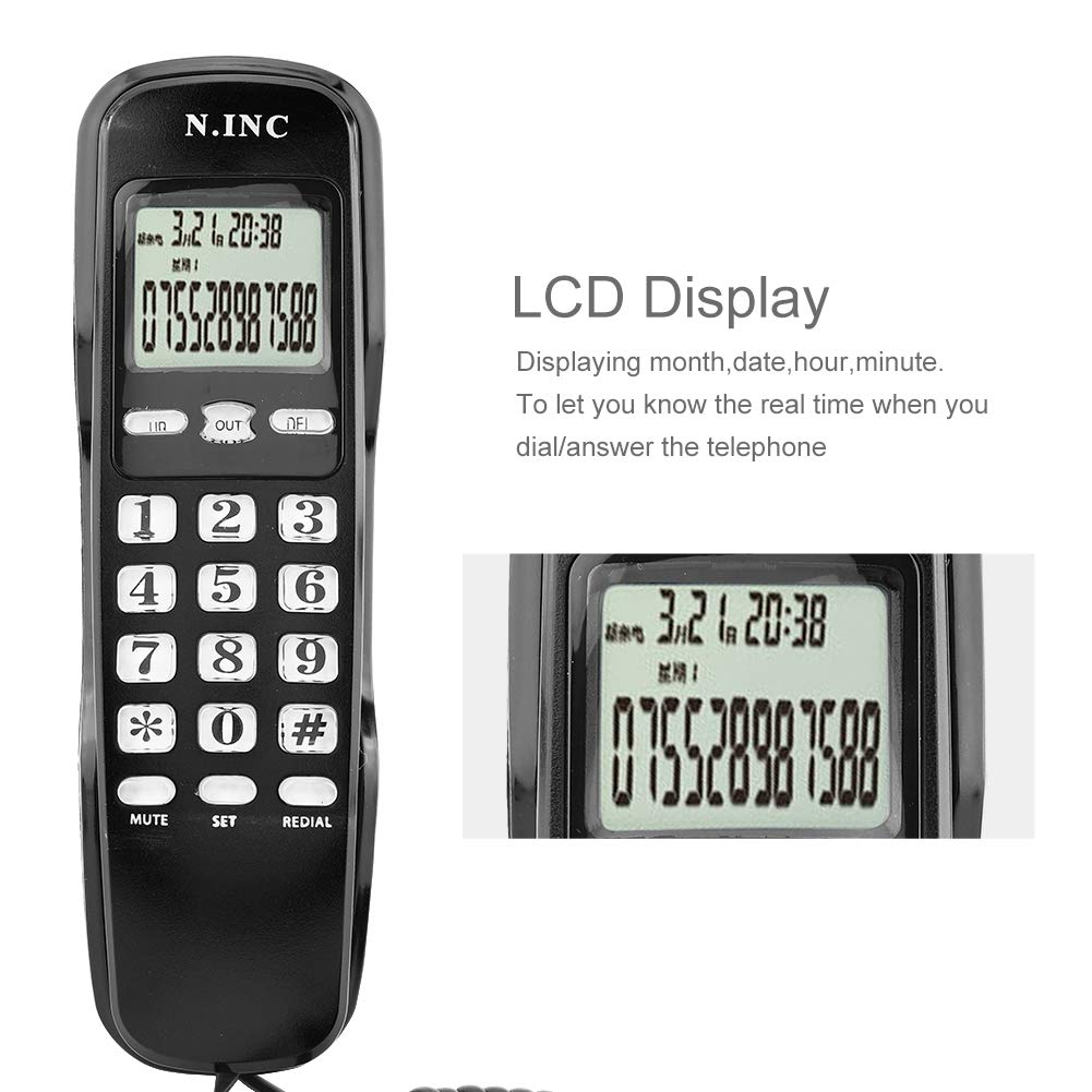 ASHATA Teléfono Fijo con Pantalla LCD, Teléfono con Cable Multifuncional Capacidad de 38 Contactos,Memoria Entrante,Comprobación de Recuerdos,Devolución de Llamada(DTMF/FSK)(Negro)