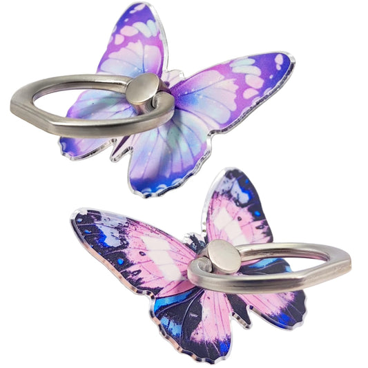 Soportes de Anillo para Teléfono Celular Diseño de Mariposa Metal Giratorio 360° Morado Azul