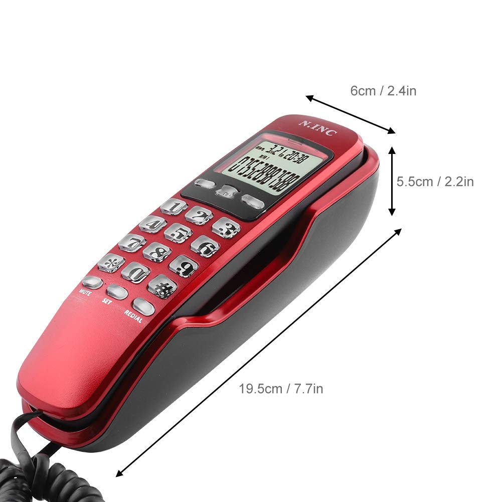 ASHATA Teléfono Fijo con Pantalla LCD, Teléfono con Cable Multifuncional Capacidad de 38 Contactos,Memoria Entrante,Comprobación de Recuerdos,Devolución de Llamada(DTMF/FSK)(Rojo)