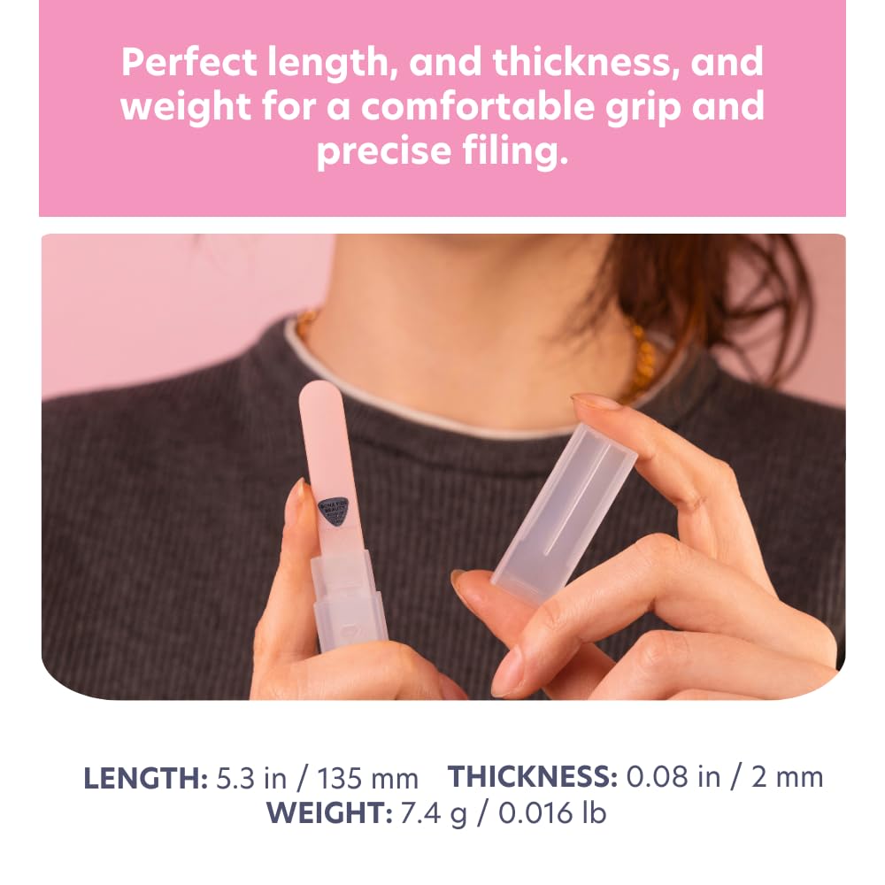 BONA FIDE BEAUTY Lima de Uñas de Cristal Checo para Uñas Naturales (Frambuesa) - Grano Fino (180/240) Lima de Uñas de Cristal Grabada con Estuche Transparente. Regalo Ideal para Mujeres.