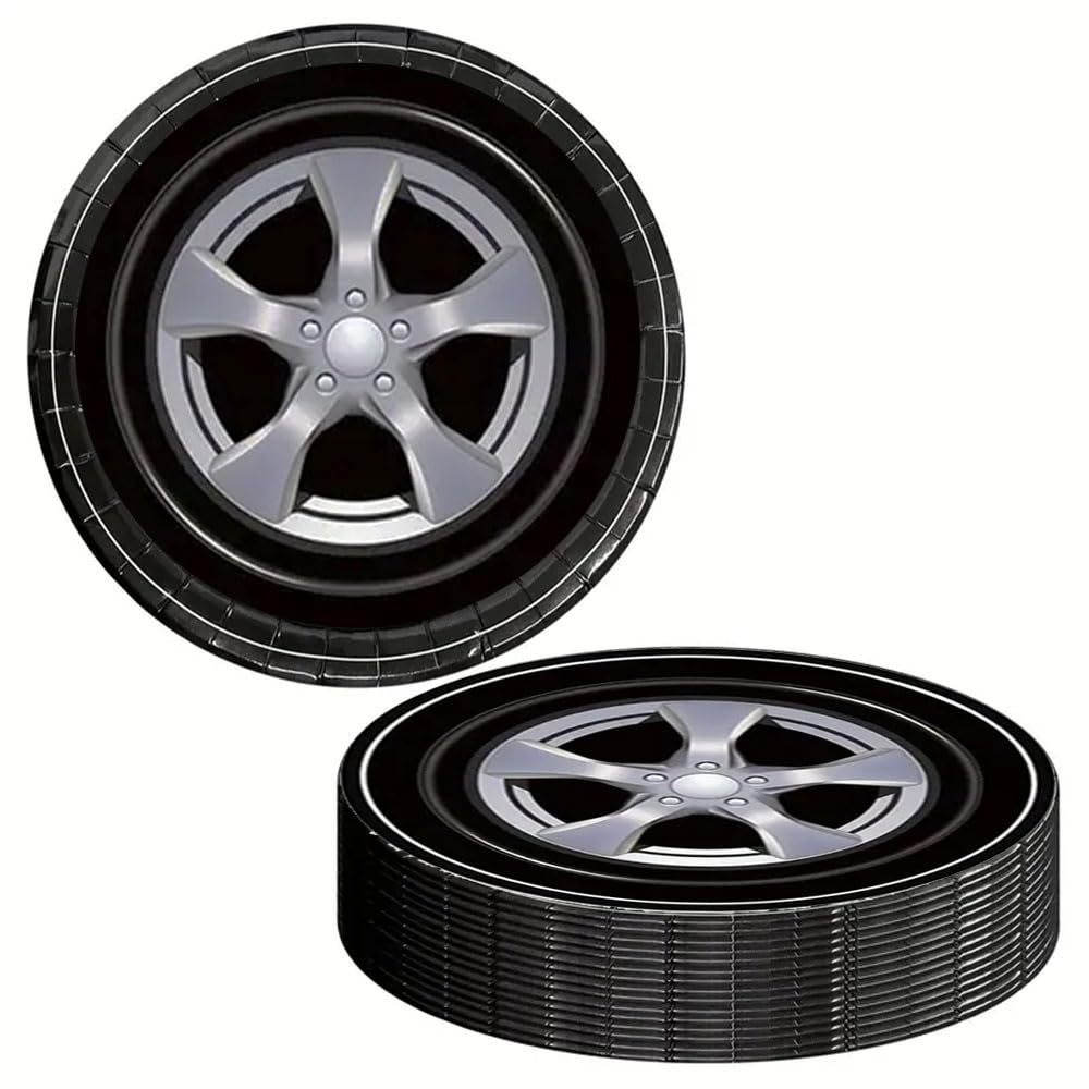 Vajilla Desechable Temática Carreras Vajilla 24 Platos con Forma de Rueda de Coche para Fiestas de Cumpleaños