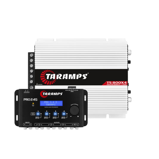 Amplificador de Audio Multicanal Taramps TS 800 x 4 2 Ohmios Clase D 800 W RMS Negro + Procesador de Señal Digital Taramps Pro 2.4s y Ecualizador, para Coche, Paquete de 2