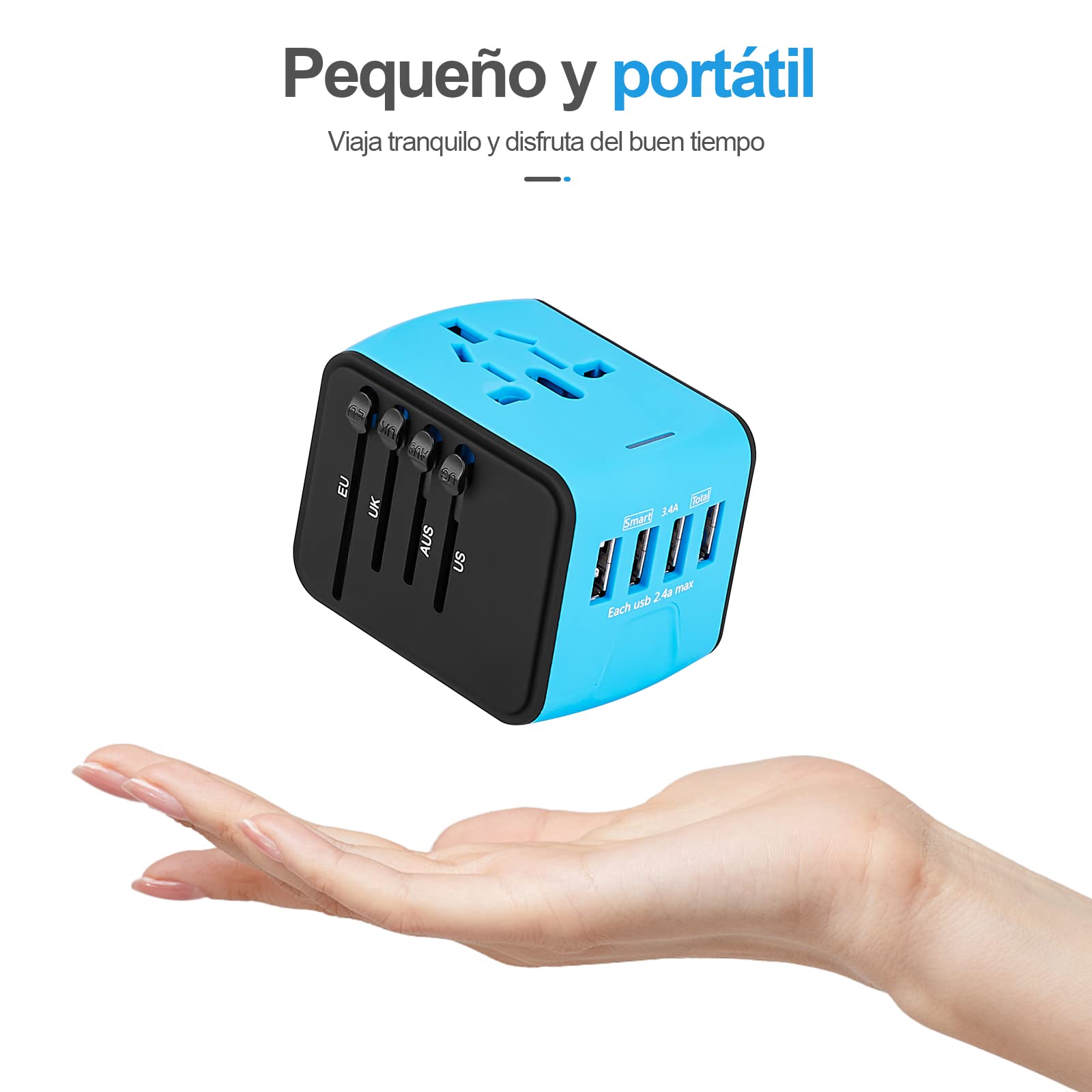 Adaptador de Viaje Universal YOMYM Blanco Seguridad Integrada Con 4 USB