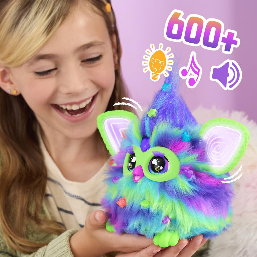 Furby Galaxy Edition Juguete de Peluche Interactivo, Incluye 15 Accesorios de Moda, Brilla en la Oscuridad, Habla, Canta y se Ilumina para niños y niñas, + 6 años