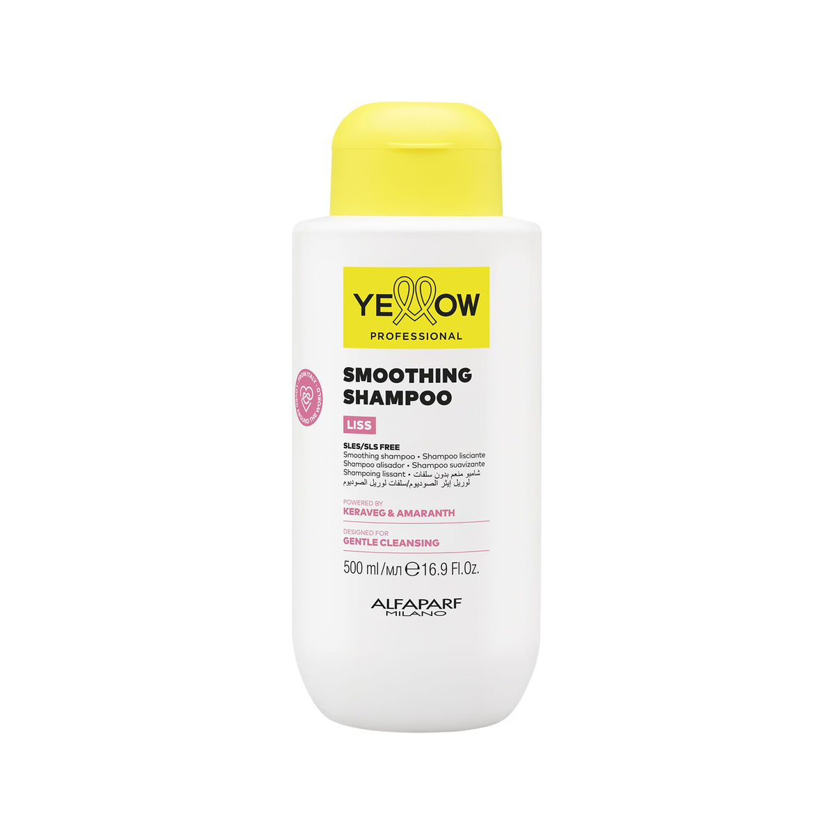 Alfaparf Milano Yellow Professional Smoothing Shampoo, Champú Alisador con Keraveg y Amaranto, SLES/SLS Free, 500 ml