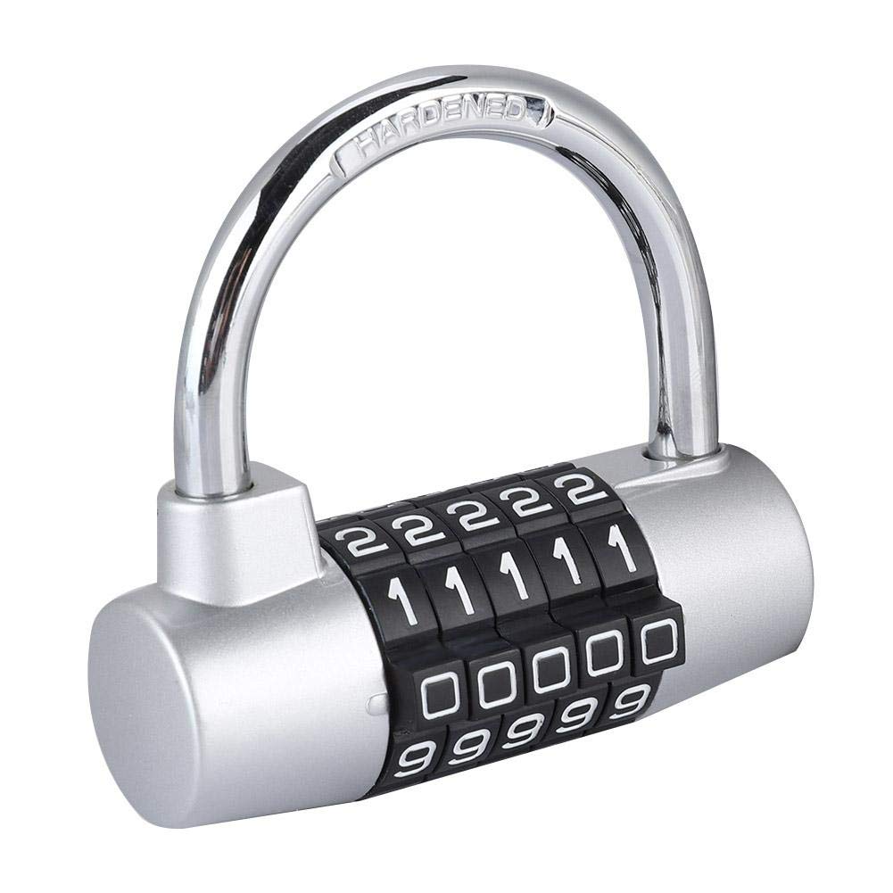 Candado de 5 dígitos, Cerradura de casillero Aleación de zinc, U forma de Cerradura Combinación de Puerta Maleta para gimnasio, Escuela, Hogar, Oficina, Viajes, Gabinete, Bicicleta(Plateado)
