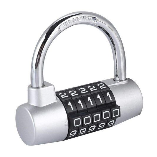Candado de 5 dígitos, Cerradura de casillero Aleación de zinc, U forma de Cerradura Combinación de Puerta Maleta para gimnasio, Escuela, Hogar, Oficina, Viajes, Gabinete, Bicicleta(Plateado)