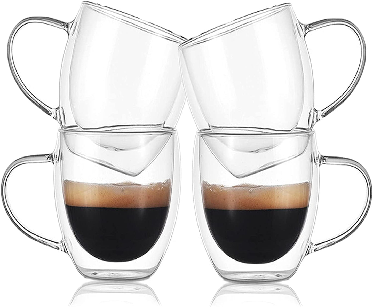 EasyWare Premium Set de Vasos y Tazas de Doble Pared de Vidrio Tèrmico Borosilicato Para Capucchino Espresso Té Café Etc (4 x 250ml)