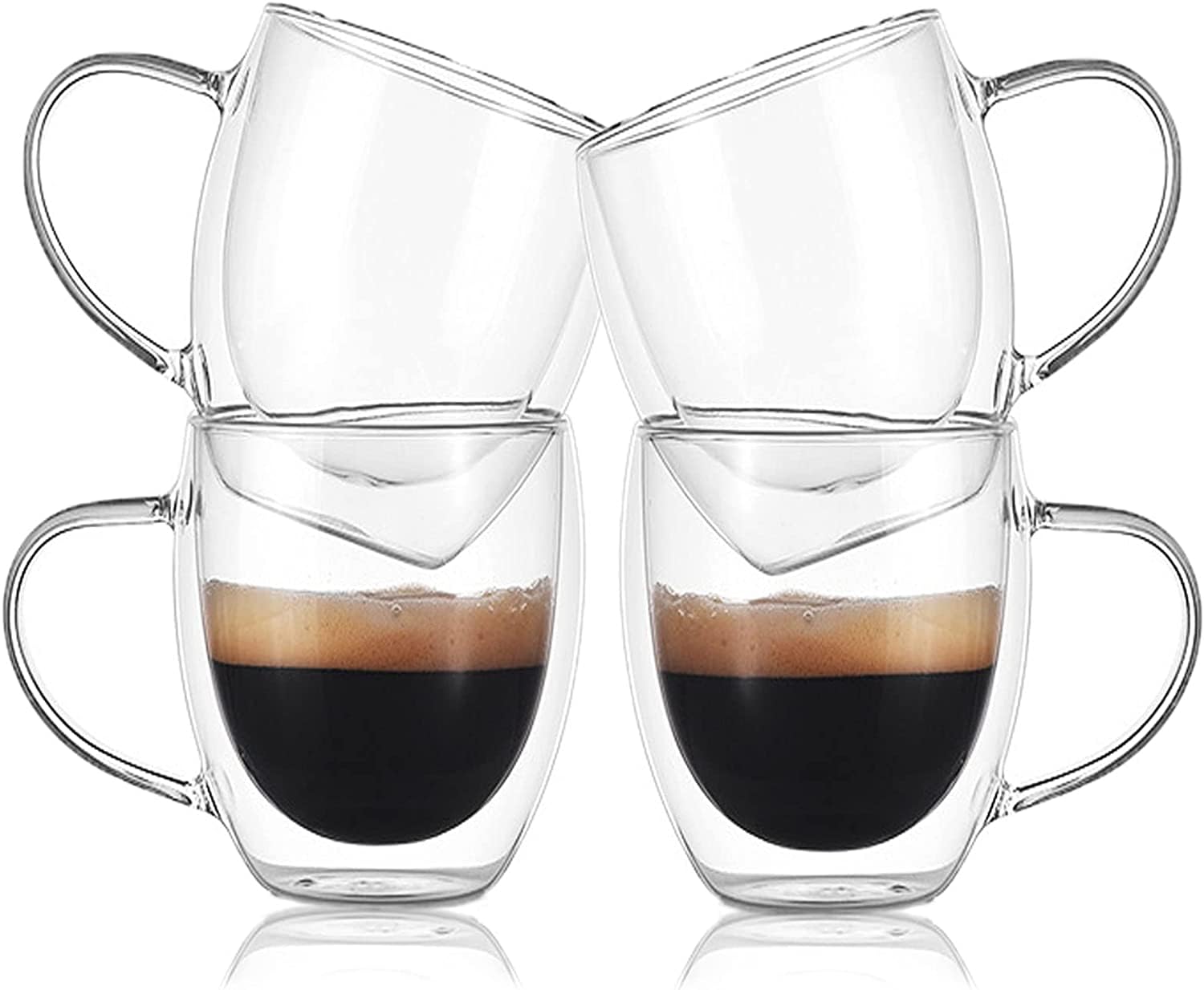 EasyWare Premium Set de Vasos y Tazas de Doble Pared de Vidrio Tèrmico Borosilicato Para Capucchino Espresso Té Café Etc (4 x 250ml)