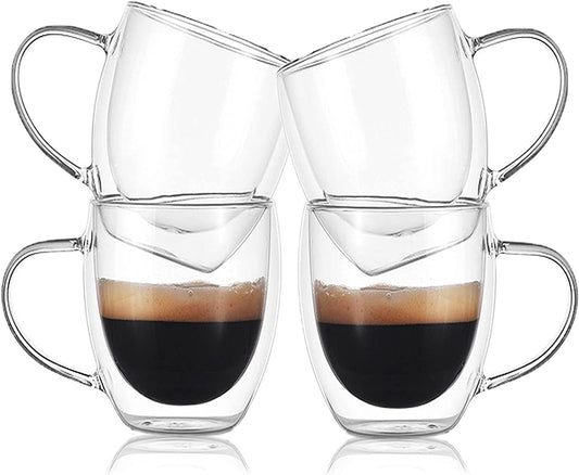 EasyWare Premium Set de Vasos y Tazas de Doble Pared de Vidrio Tèrmico Borosilicato Para Capucchino Espresso Té Café Etc (4 x 250ml)