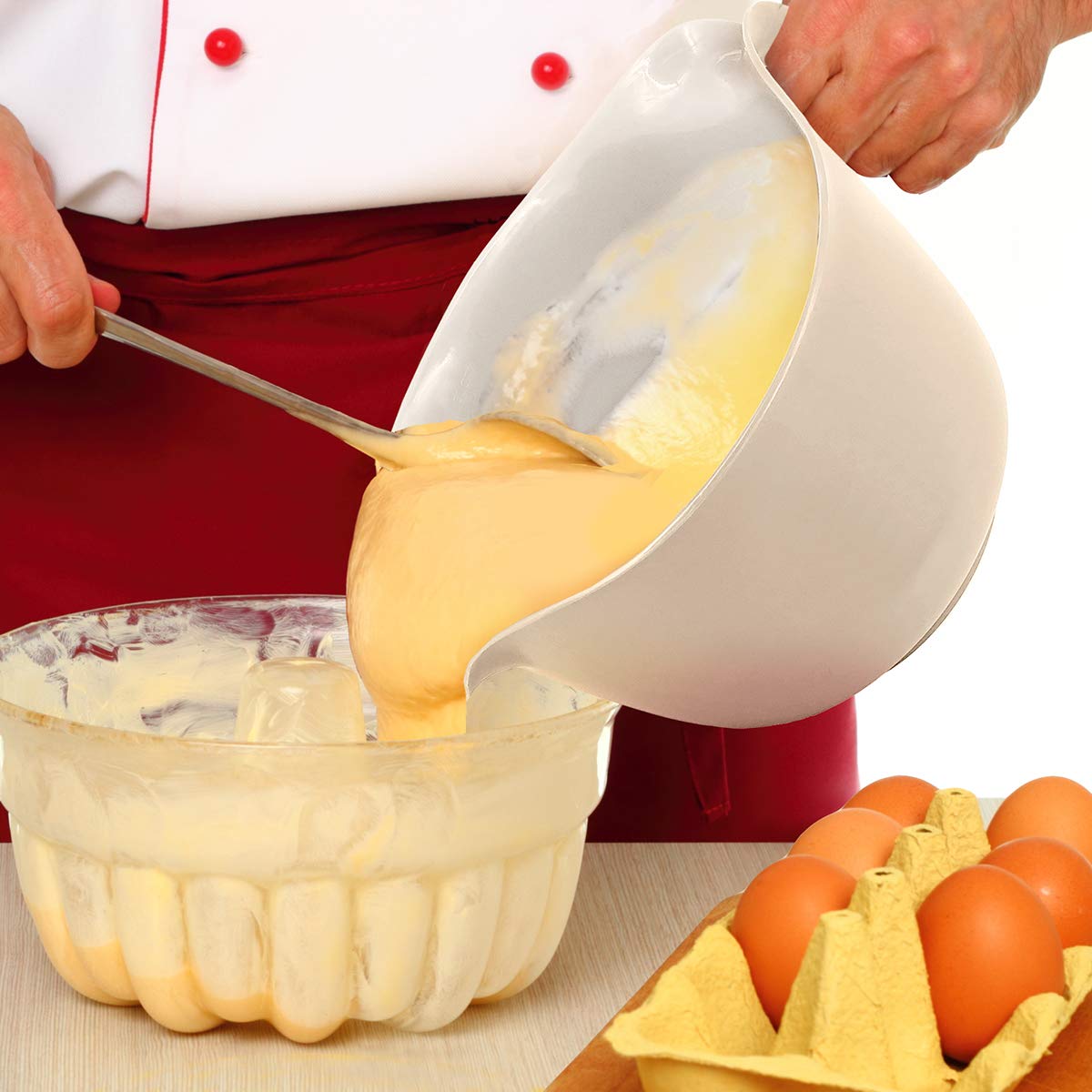 GLAD - tazón para mezclar con asa, 3 cuartos de galón, plástico resistente con boquilla de vertido y base antideslizante, apto para lavaplatos para cocinar y hornear, color blanco