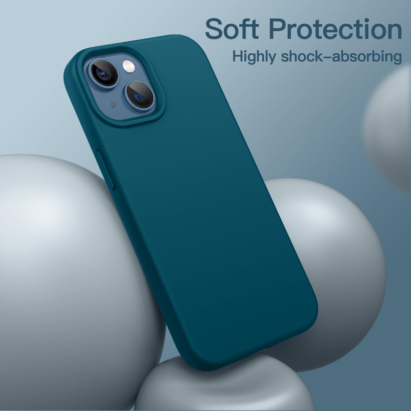 JETech Funda de Silicona para iPhone 13 Mini 5,4 Pulgadas, Carcasa Protectora de Cuerpo Completo con Tacto Suave y Sedoso, Cubierta a Prueba de Golpes con Forro de Microfibra (Azul Verde)