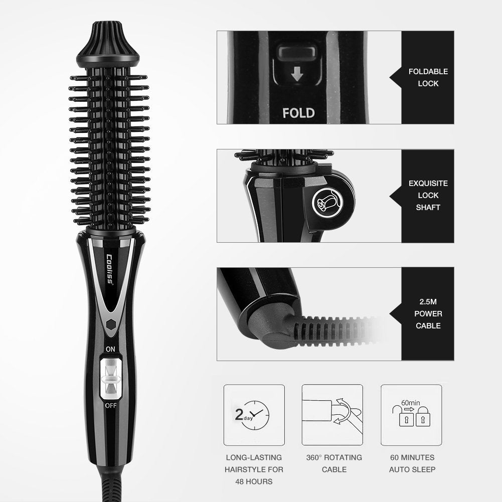 Cepillo Rizador de Pelo Eléctrico con Tecnología Iónica para Cabello Sedoso y Estilo Duradero