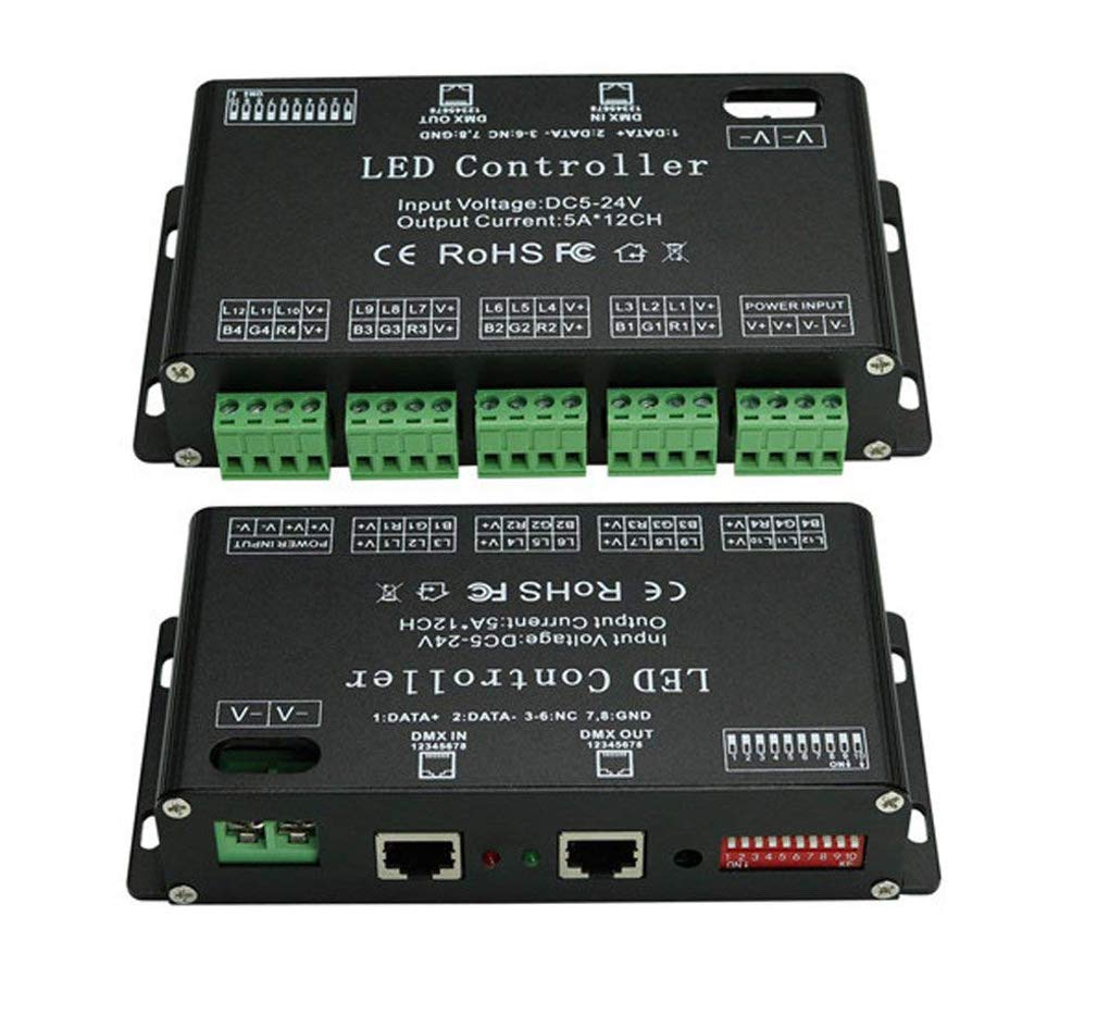Decodificador DMX de 12 canales, driver de tira de luz LED AZIMOM RGB dmx512 decodificador atenuador driver DC5V-24V LED módulo de luz