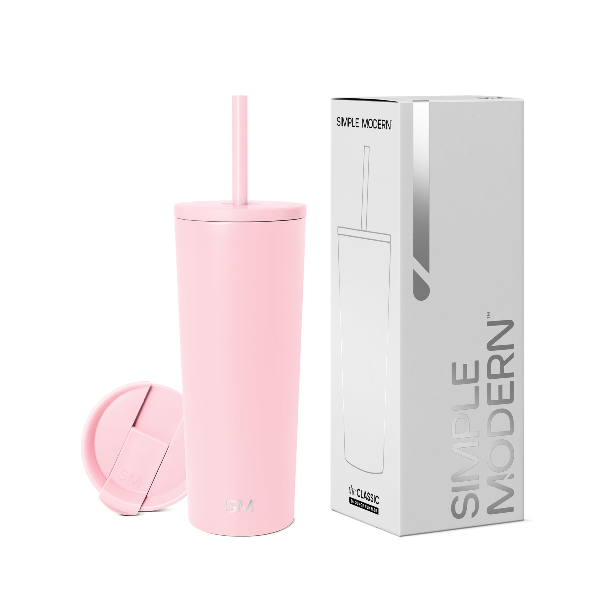 Vaso Térmico Simple Modern Blush con Pajita y Tapa 710ml Reutilizable para Café y Agua de Acero Inoxidable Classic para Mujeres y Hombres