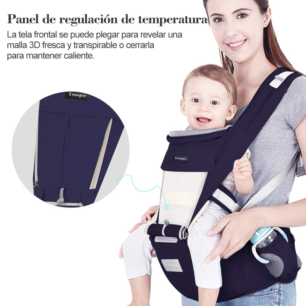 Portabebé Ergonómico EMAGIE Azul Convertible y Ajustable para Bebés 0-36 Meses