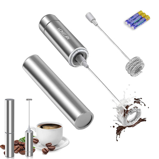 Espumador Portátil para Café con 2 Batidores de Acero Inoxidable Plateado
