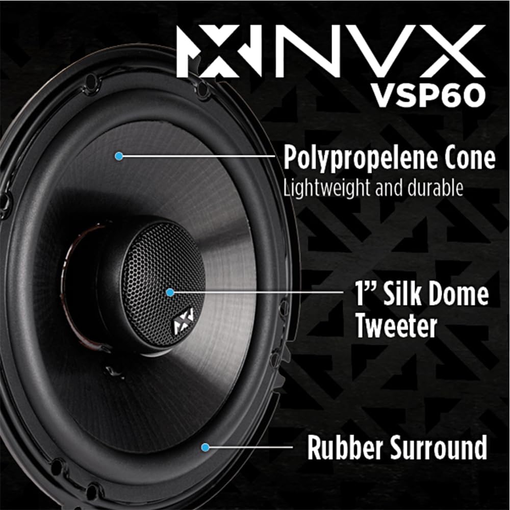 Bocinas Coaxiales 2 Vías NVX 6 Inch 100 Watt RMS con Tweeters de Seda V-Series para Auto