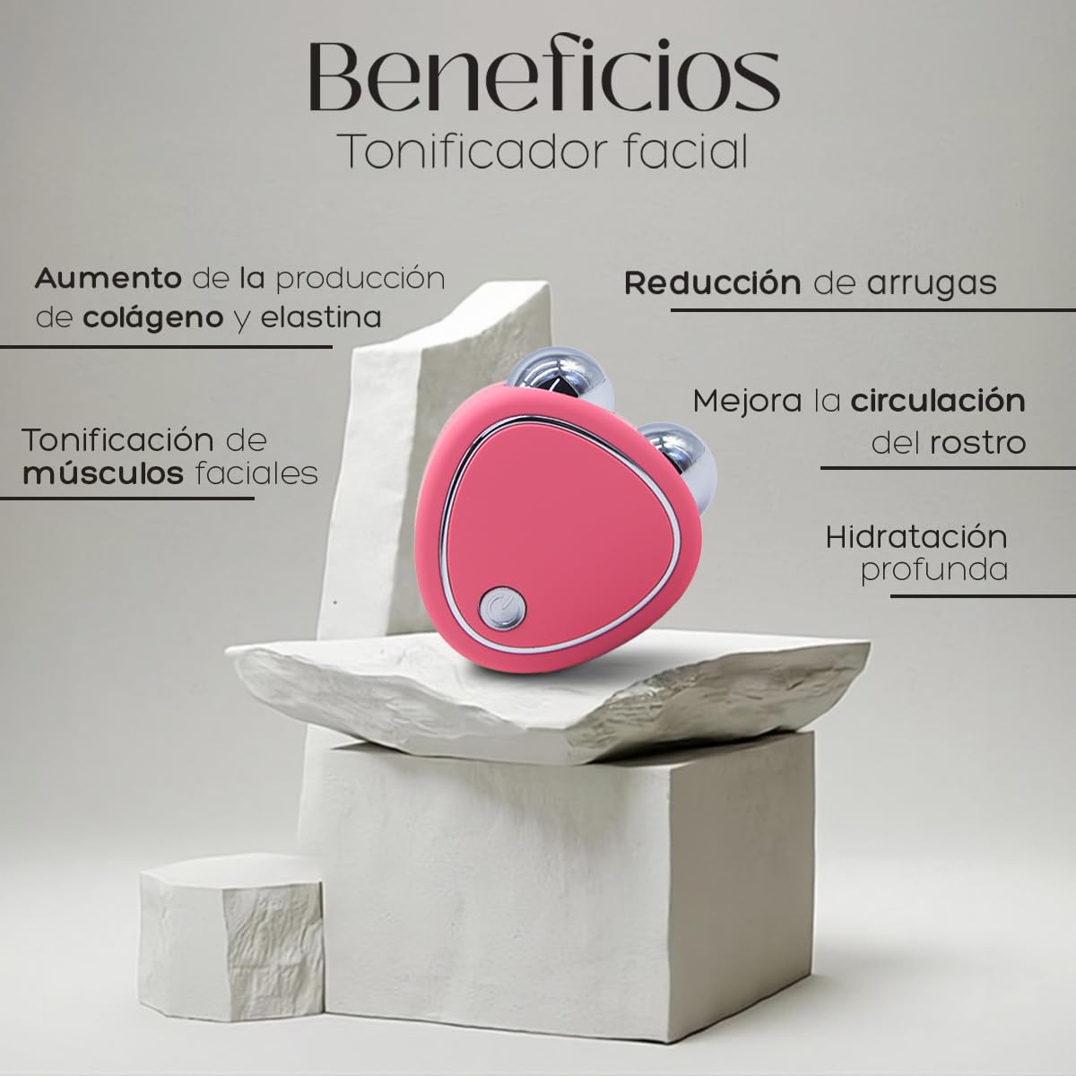Tonificador facial dispositivo de rejuvenecimiento facial con Microcorriente Reductor de arrugas, Ejercita rostro, recargable con 3 niveles (Blanco)