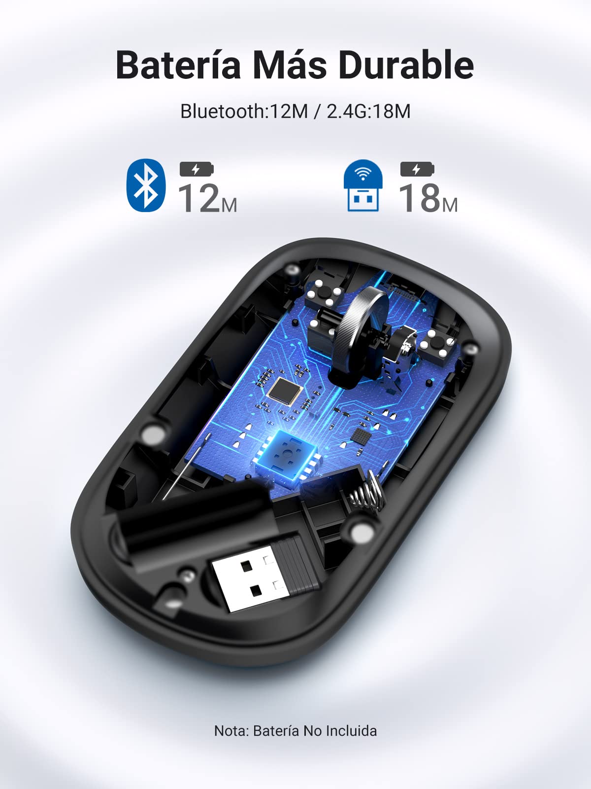 Ratón Inalámbrico UGREEN Negro con Bluetooth y USB 2.4G Silencioso 4000 dpi para MacBook iPad Windows Linux macOS