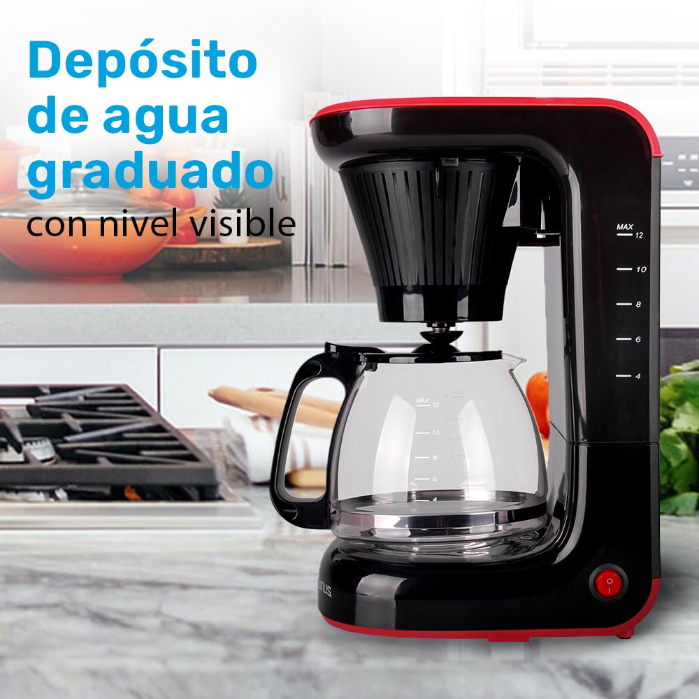 TAURUS VELVET, Cafetera de Goteo 1.2 L, 700 W, Placa Calefactora, Filtro Permanente Lavable y Reutilizable, Café Siempre Caliente