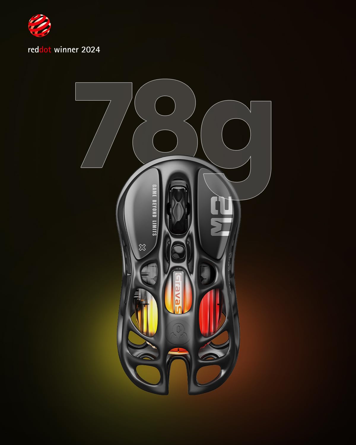 GravaStar Mercury M2 Gaming Mouse - Ratón para Juegos de computadora MMO con Sensor óptico de 26,000 dpi - Diseño Hueco liviano de 78 g - 5 Botones programables - 5 Modos RGB - Negro sigiloso