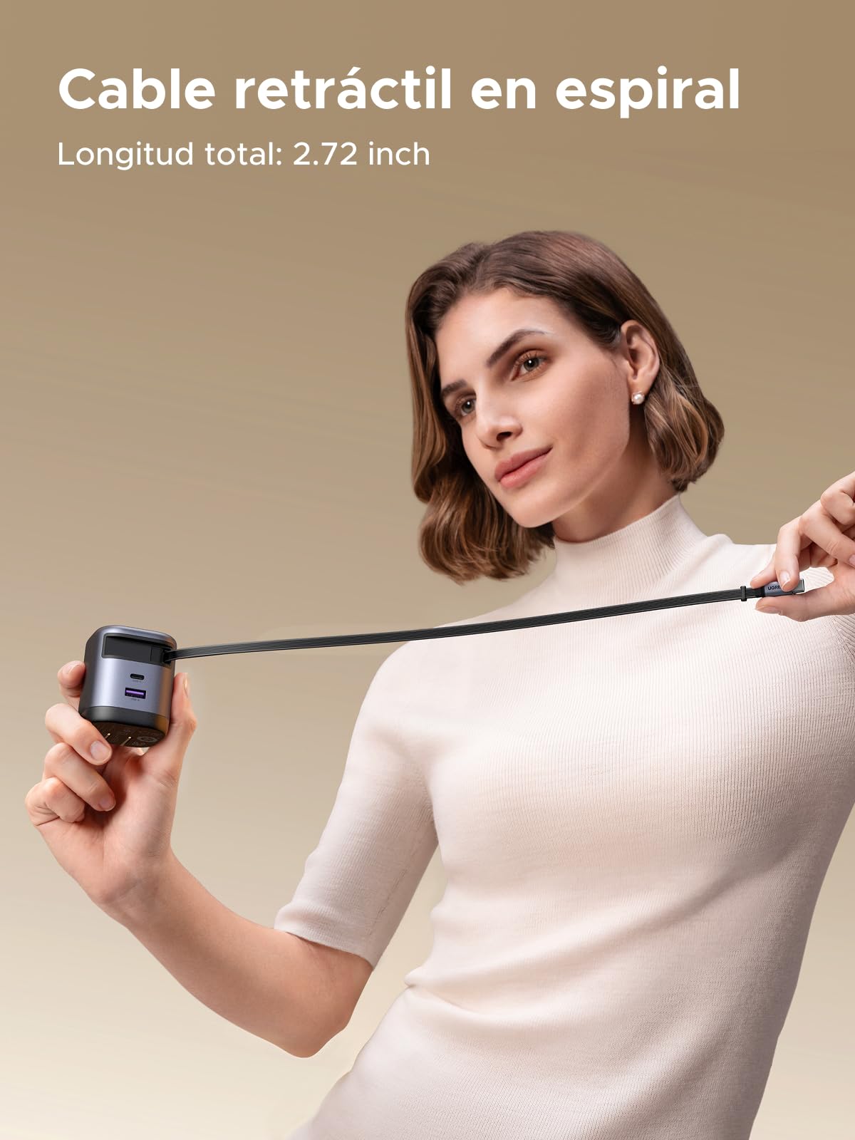 Cargador Portátil UGREEN USB C GAN 45W con Cable Retráctil y Carga Súper Rápida 2.0