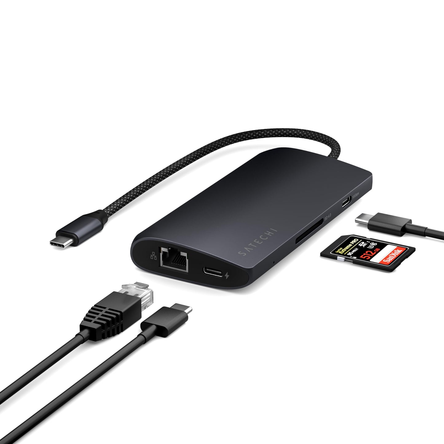 Hub USB C SATECHI Midnight 8 en 1 con HDMI 8K y Carga 100W para Laptop y iPad