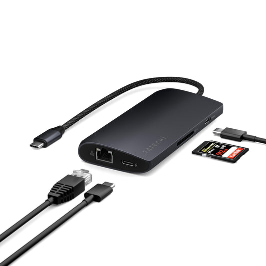 Hub USB C SATECHI Midnight 8 en 1 con HDMI 8K y Carga 100W para Laptop y iPad