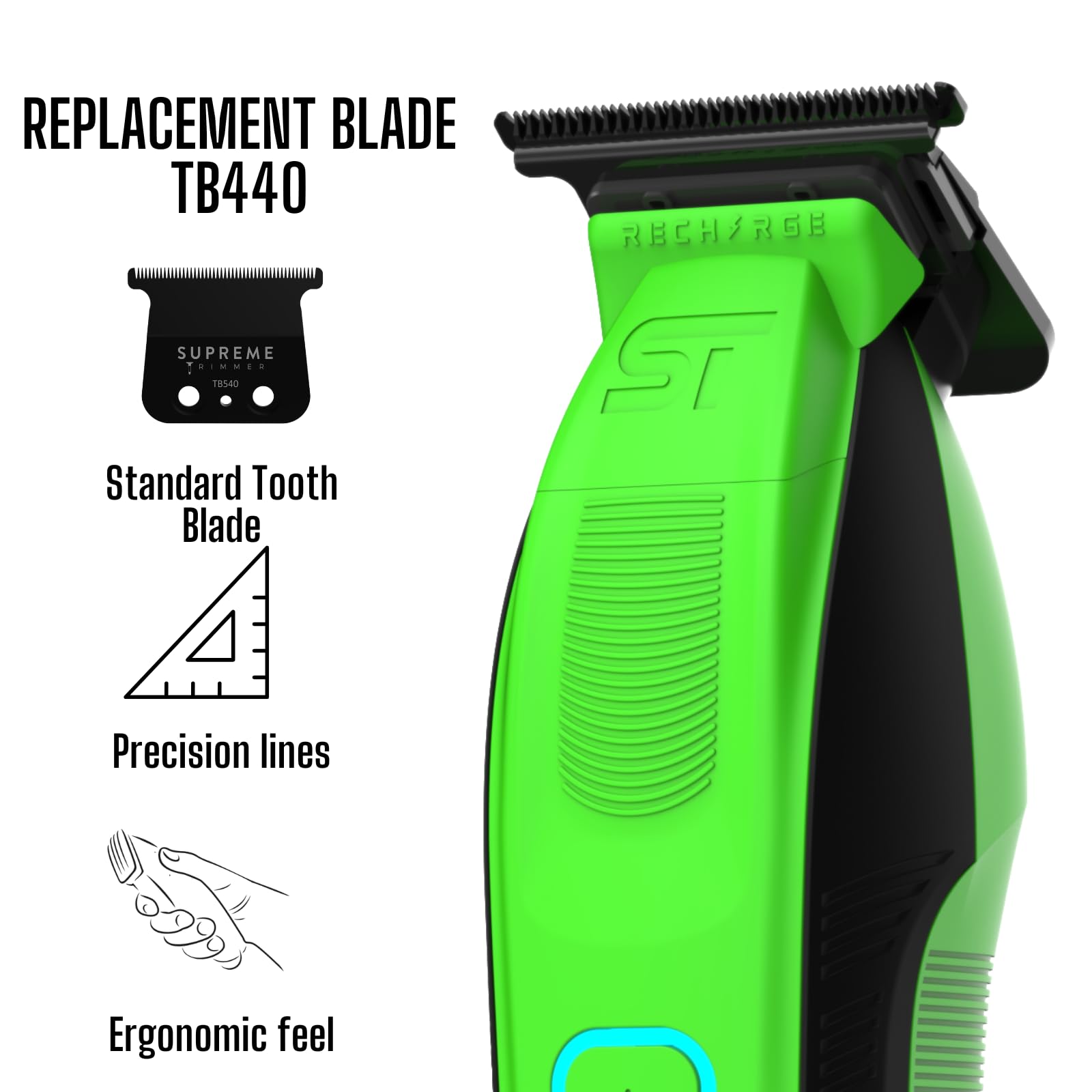 Recortadora Profesional Supreme Trimmer Negra Motor Fuerte con Baterías Extraíbles para Barberos