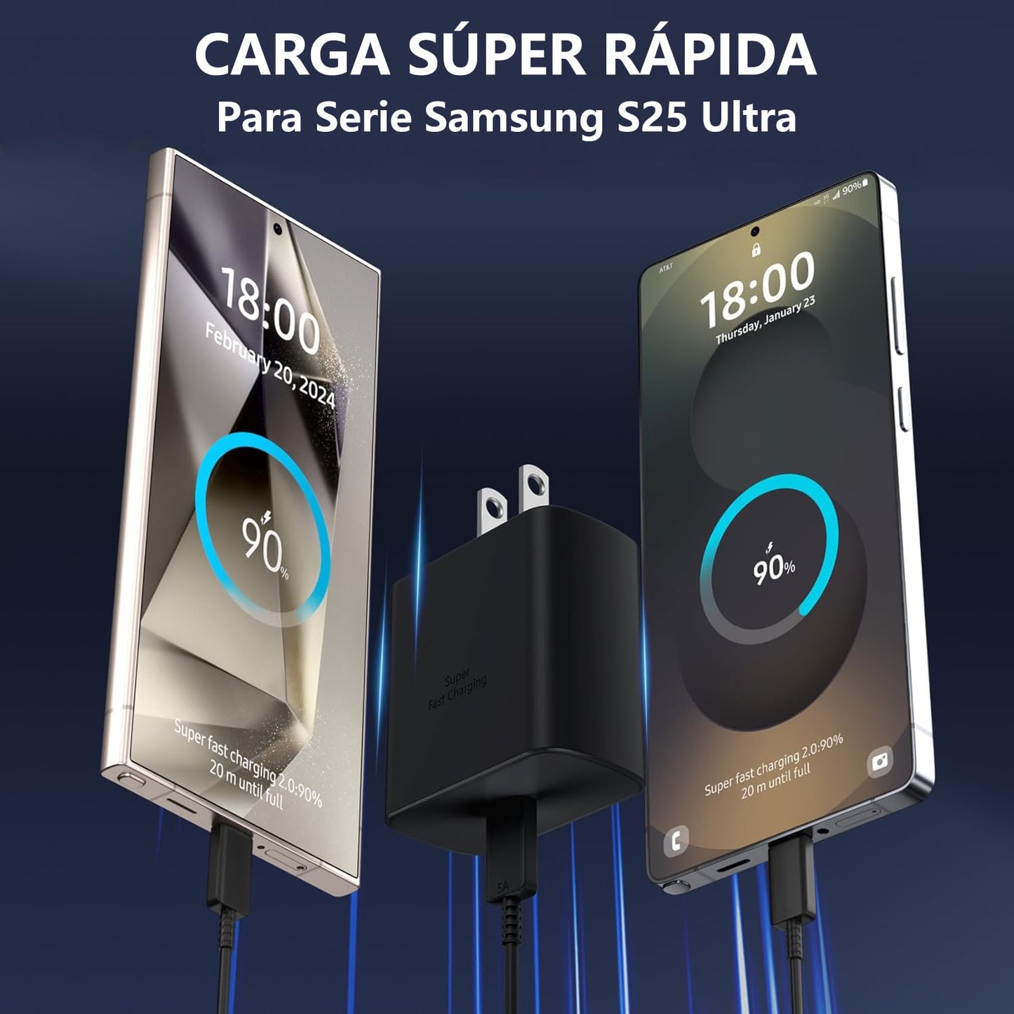 Lifedance 2 Piezas Cargador Tipo C, Cargador 45W Carga Rápida, para Galaxy S25 Ultra/S25/S24 Ultra/S24/S23 Ultra/S23/S22/S21 /Note 10/Note 20/S20, Galaxy Tab S10/S9/S8,con un Cable de 1,5mtr (Negro)