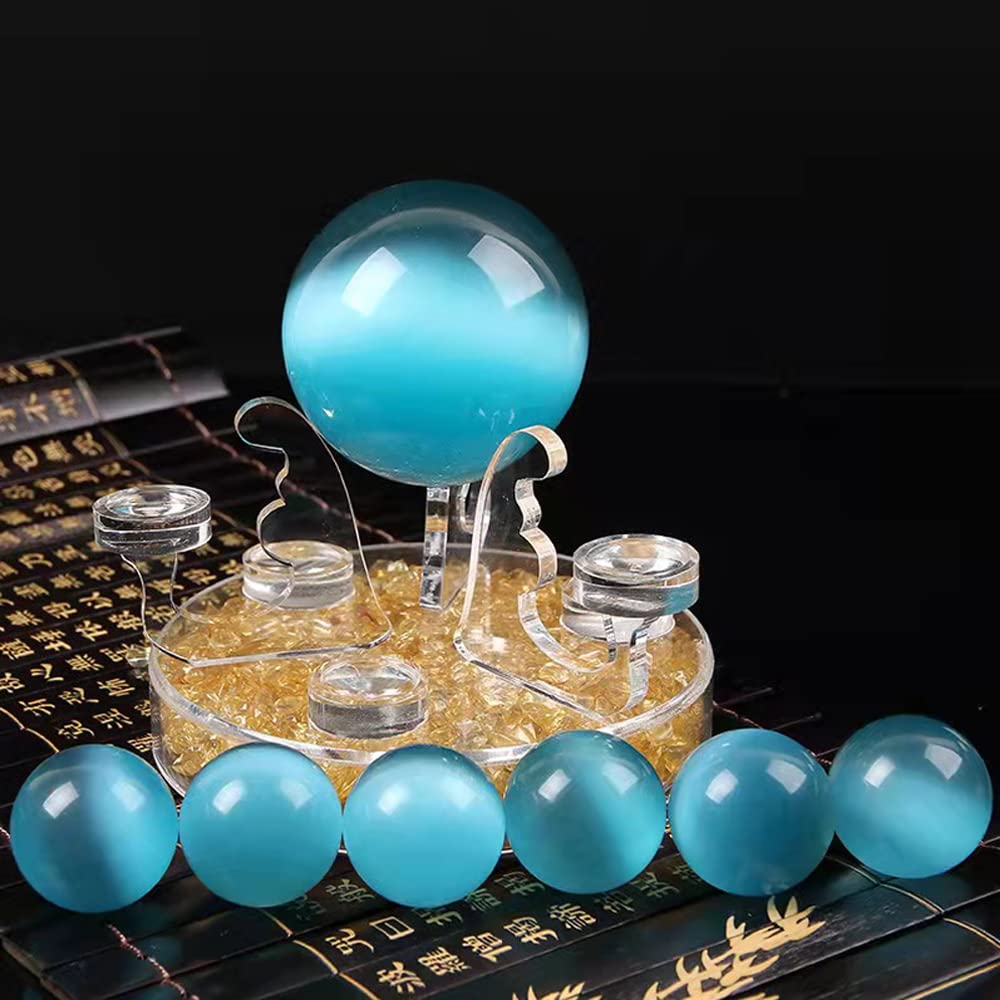 Bolas baoding de vidrio artificial de ojo de tigre azul claro de 1.57 pulgadas, bolas de salud chinas de cuarzo curativo para terapia de manos, alivio del estrés y ejercicio con dedos y muñeca con bolsa de transporte (paquete en caja) M43