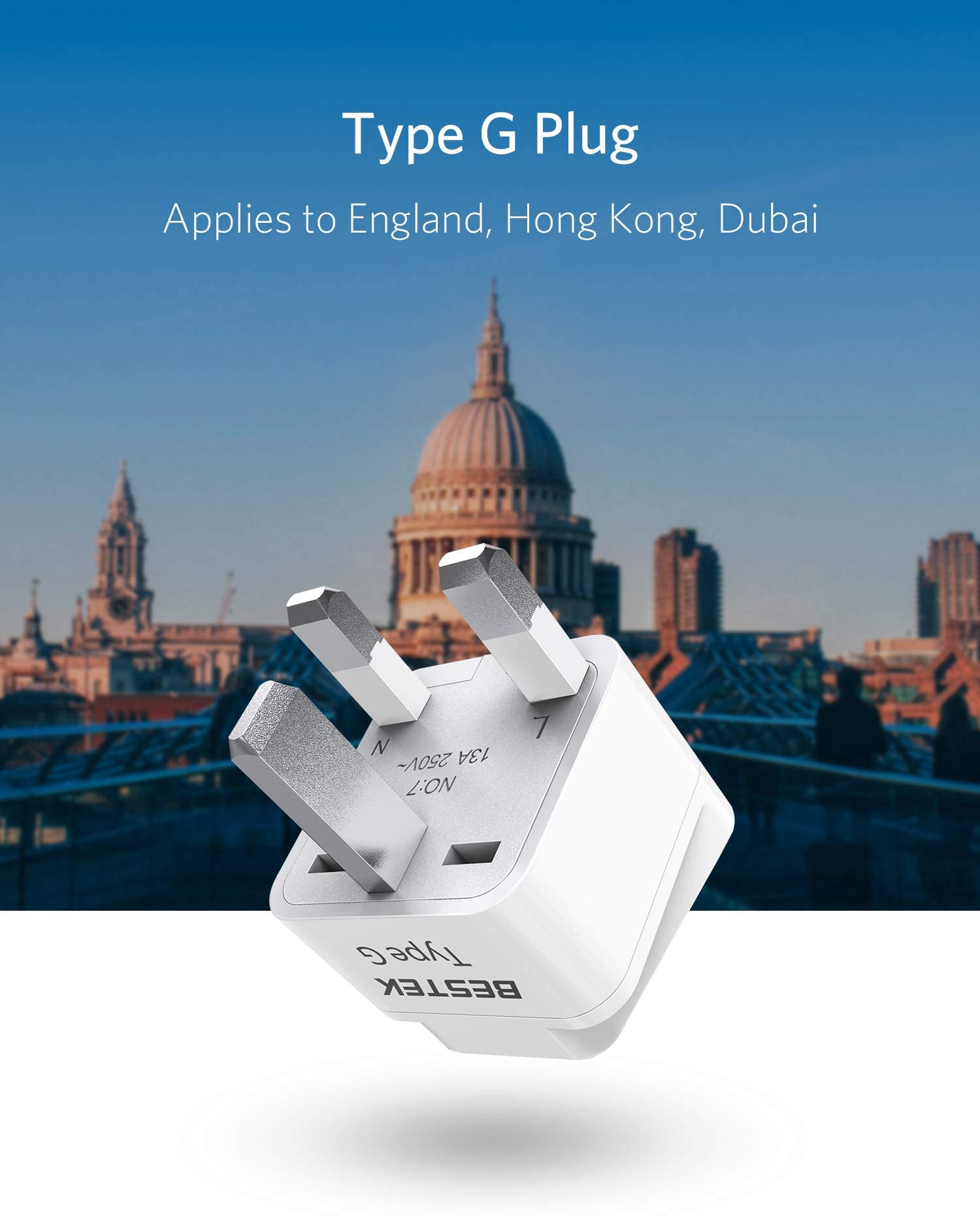 BESTEK® [3 artículos contenidos Clavija adaptadora de Americano a Reino Unido Adaptador Universal de contactos eléctricos.(Type UK)