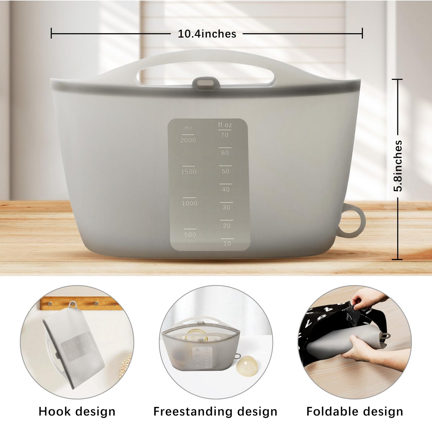 Bolsa esterilizadora de vapor de microondas de silicona para botellas (gris, 2000 ml)