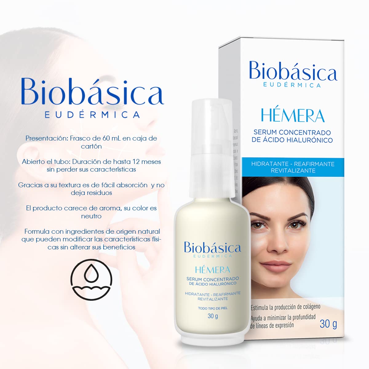 HÉMERA | Serum concentrado de ácido hialurónico | reduce líneas de expresión | Estimula la producción de colágeno