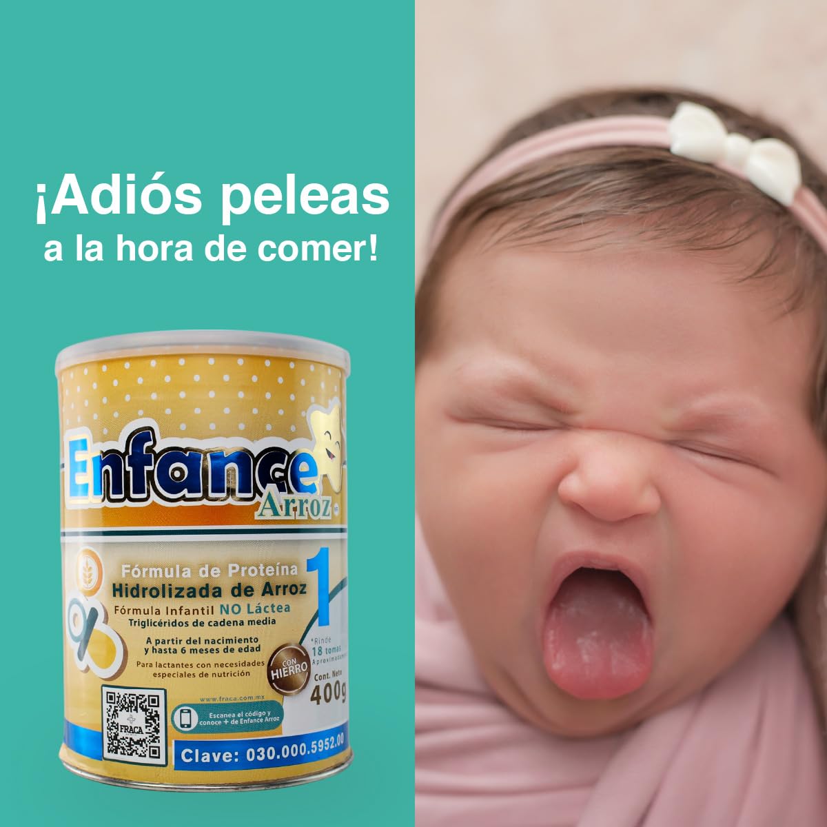 Fraca | Enface Arroz 1 | Fórmula infantil de proteína procesada de arroz | Libre de lactosa | Enriquecida con hierro |Desde 0 a 6 meses| Pack 3 latas 400g c/u
