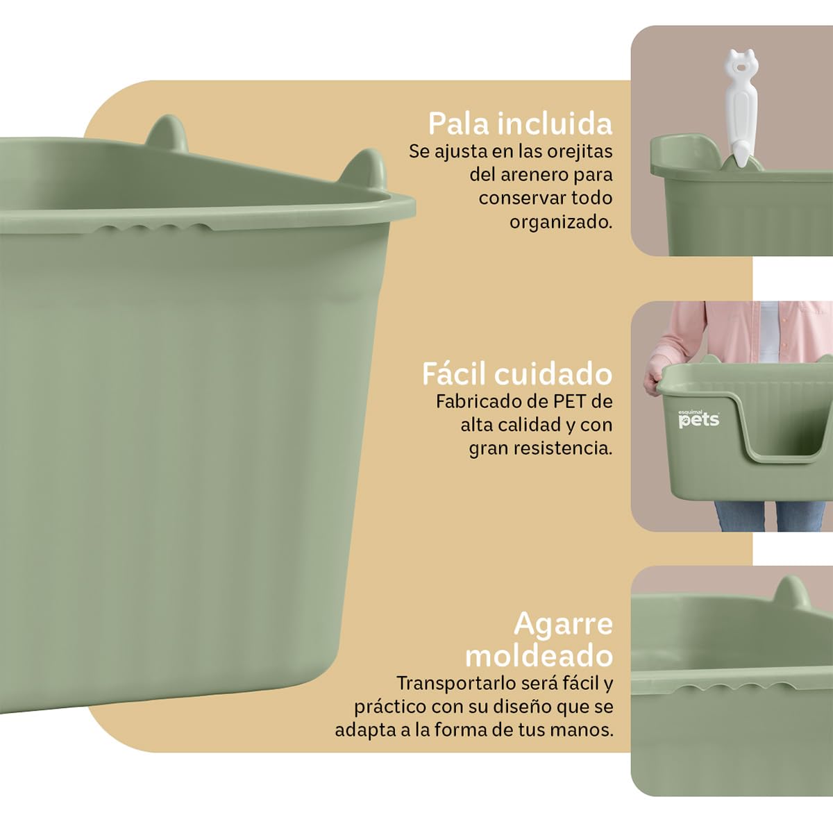 Arenero para Gato ESQUIMAL Verde con Paredes Altas y Pala