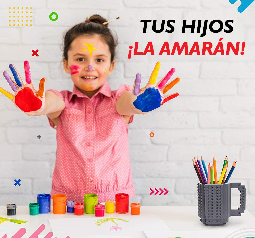 John & John Taza armable de diseño Divertido para Ladrillos, Incluye un muñeco y 2 Sets de Bloques de construcción para Jugar (10 Colores) - Gris