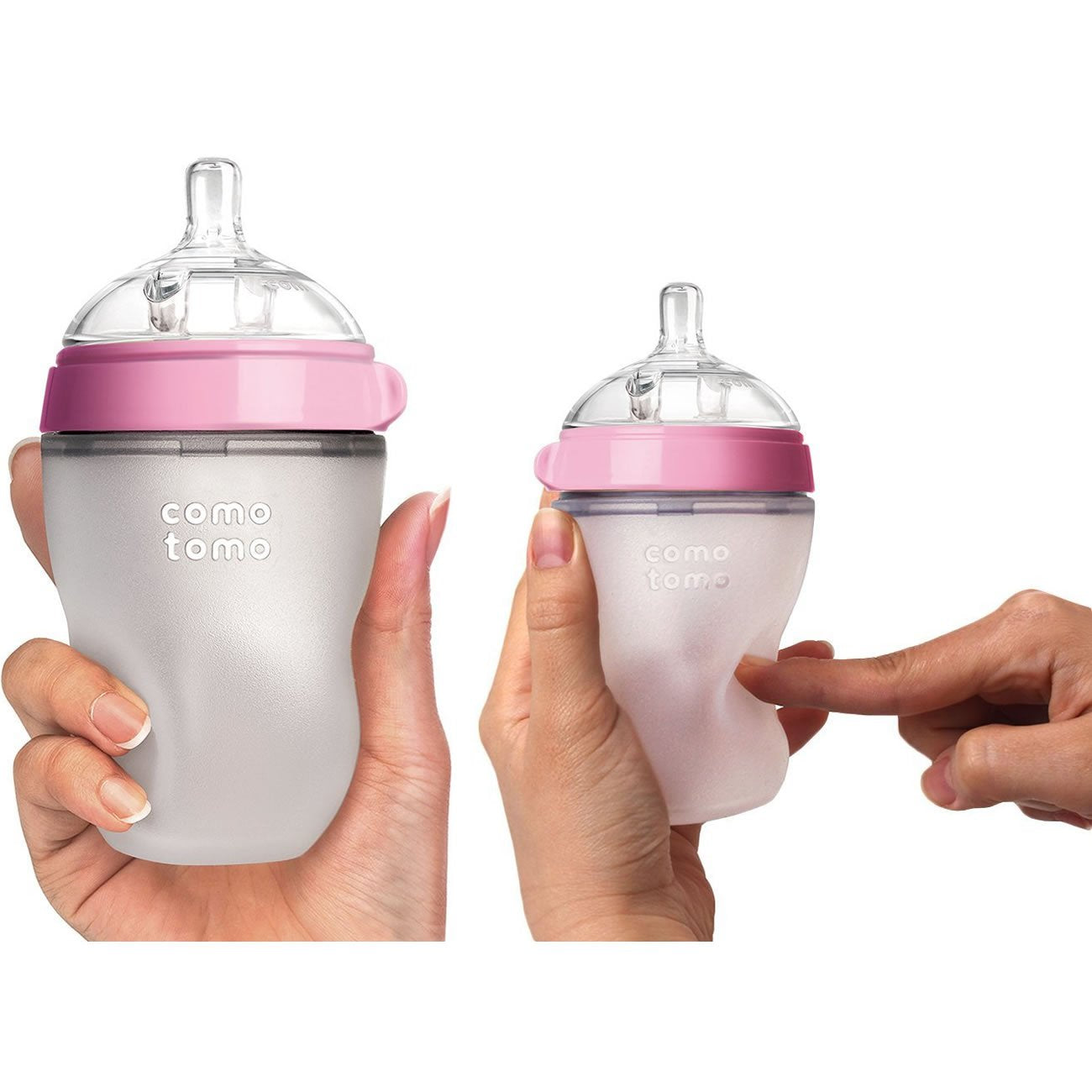 Comotomo Natural Feel Baby Bottles Set, 5oz Slow Flow and 8oz Medium Flow, Pink