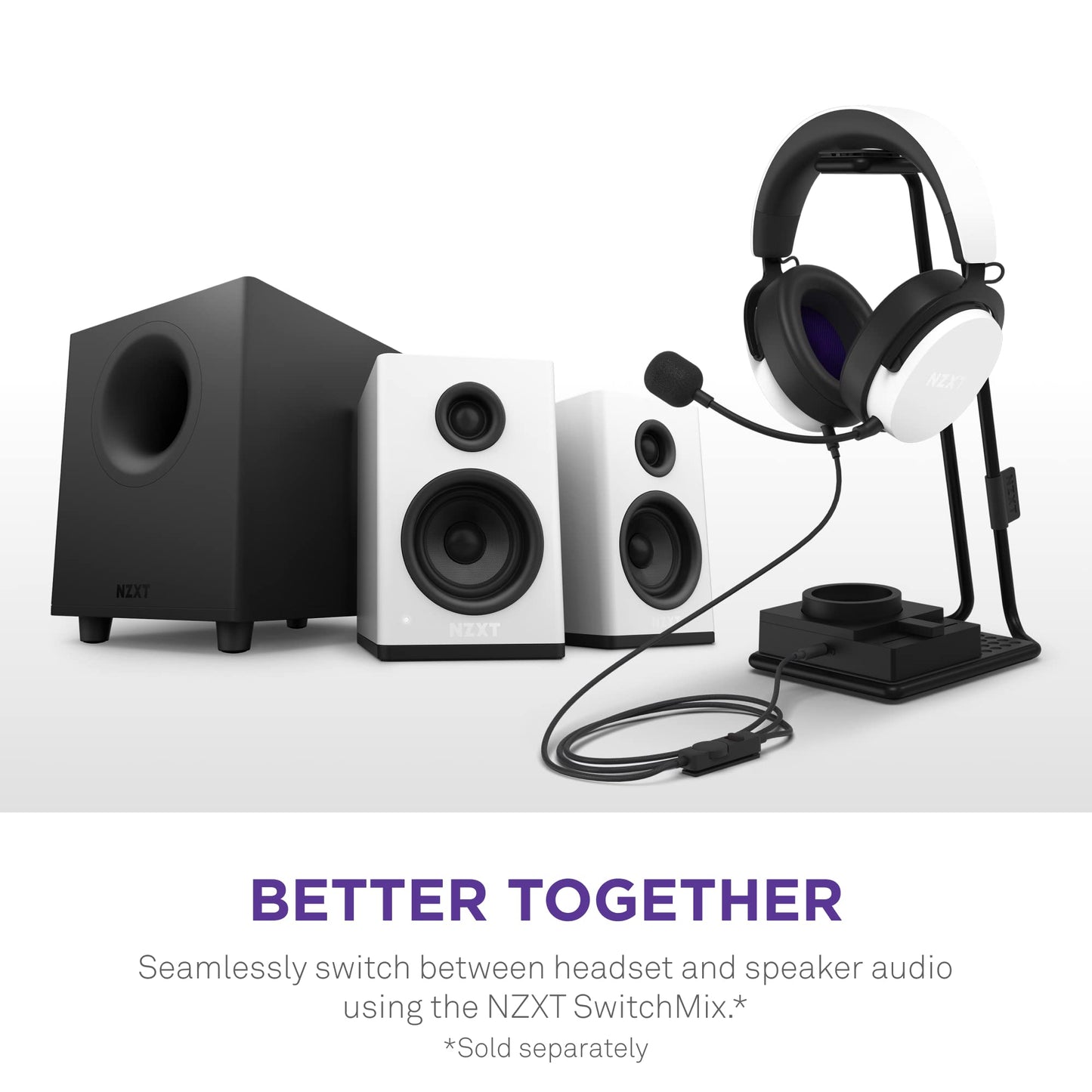 Parlantes de Escritorio Gaming NZXT Blanco con Diseño tipo Estantería y Tweeters de Domo de Seda