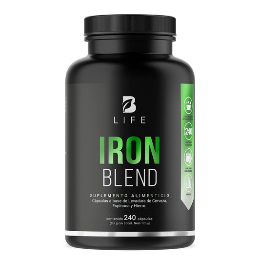 Hierro de 240 Cápsulas con Levadura de Cerveza y Espinaca. Ingredientes naturales. Iron Blend B Life.
