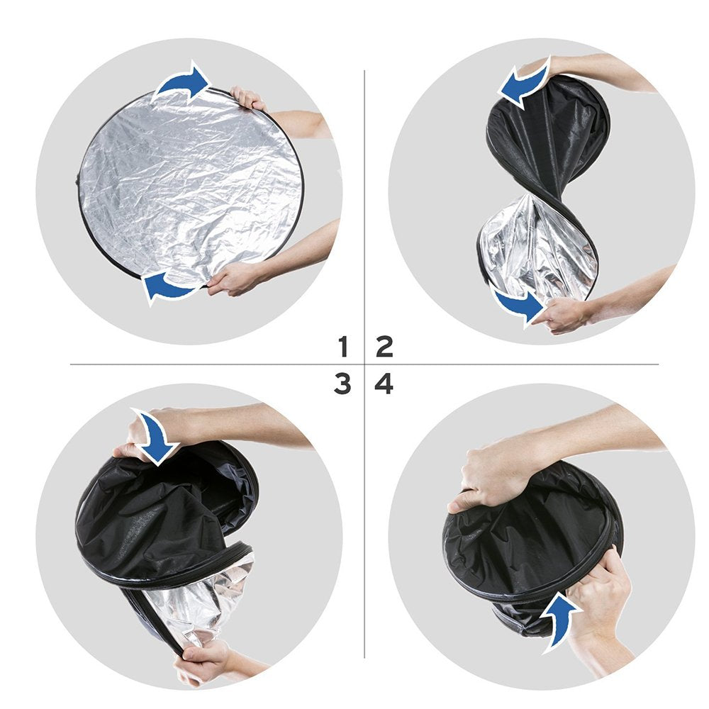 Photography Reflector 24" / 60cm 5-in-1 Collapsible Multi-Disc Light Reflectors with Bag - Translucent, Gold, Silver, Black and White