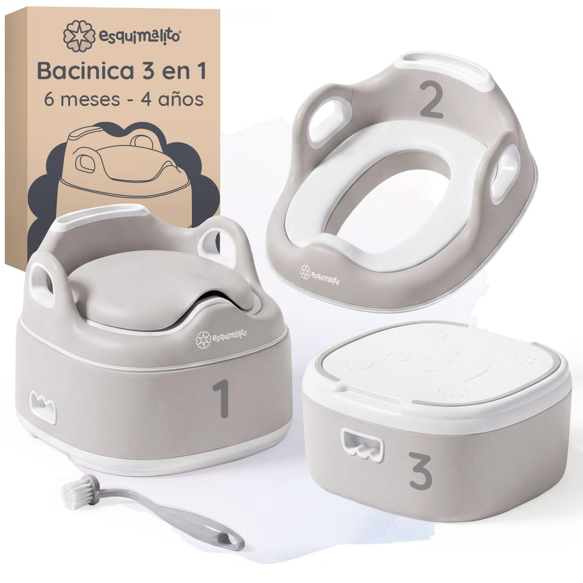 ESQUIMAL Bacinica 3 en 1 Baño Entrenador Niño y Niña Asiento WC Beige