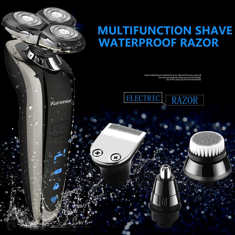 Kurener Electric Shaver Razor Beard Trimmer Rotary Shaver Rotation razor Full body water wash razor Wet/Dry Rechargeable Waterproof