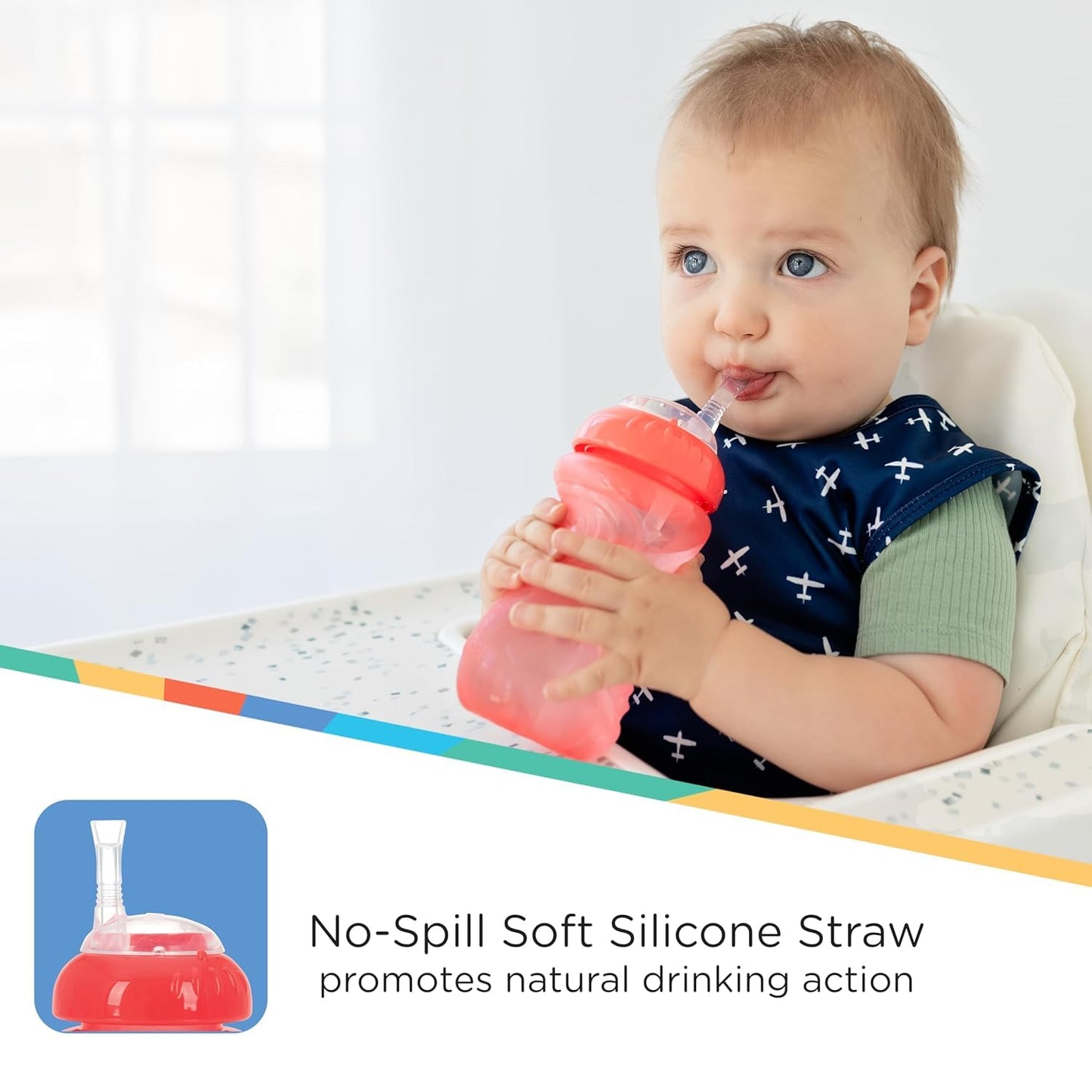 Nuby - Paquete de 3 tazas flexibles sin derrames para beber, a prueba de derrames con agarre fácil y firme, color aguamarina, amarillo, coral