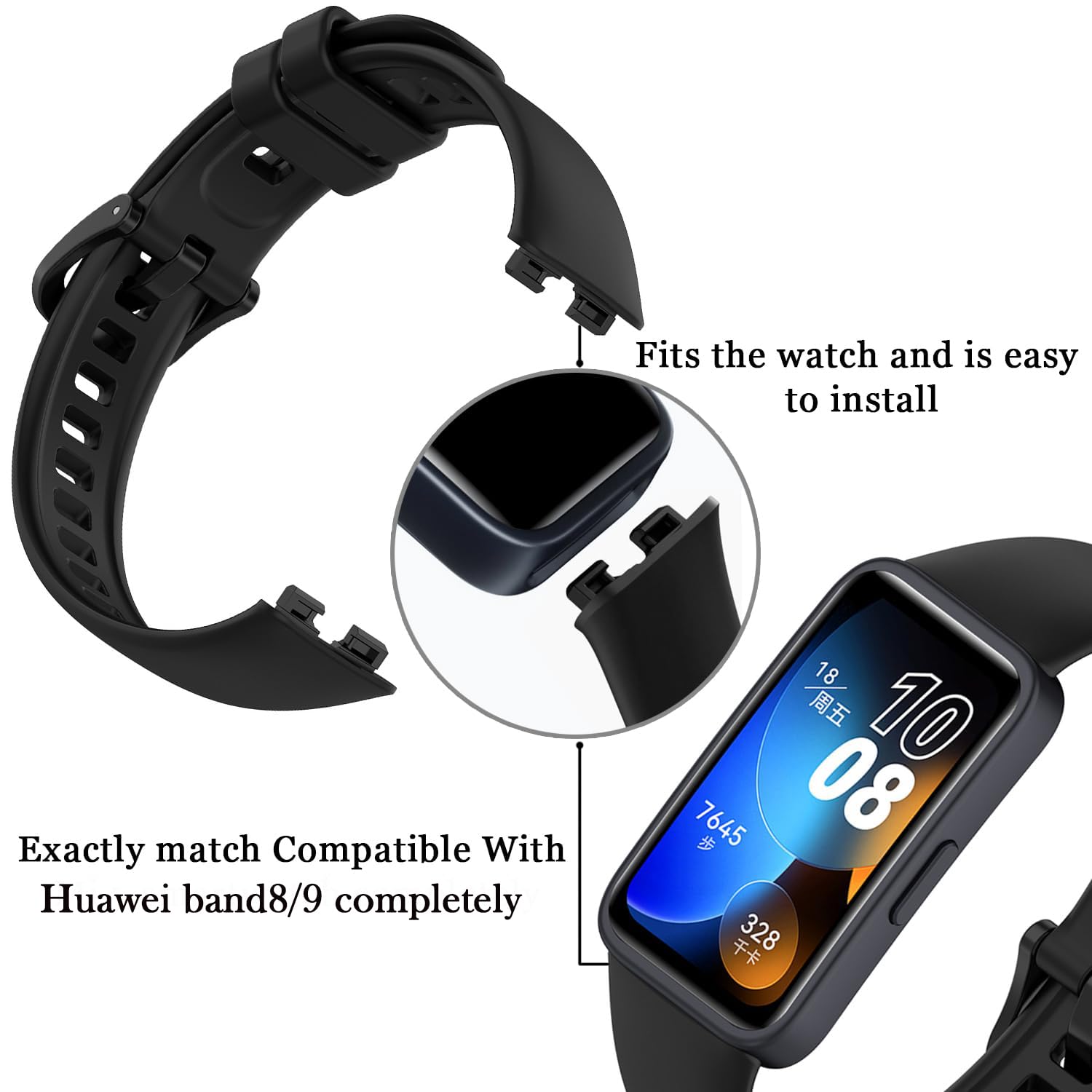 Hashun 2Piezas Correa Extensible Compatible con Huawei Band 9 y Huawei Band 8,Pulsera Banda de Silicona para Huawei Band 8, Correas Deportiva de Repuesto Transpirable para Huawei Band 8/9