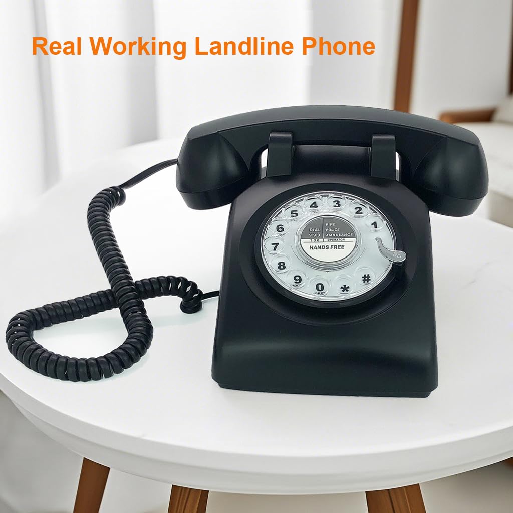 TelPal - Teléfono retro de una sola línea con cable de computadora, esfera giratoria clásica, estilo clásico, manos libres, teléfono fijo para el hogar/oficina/hotel, teléfonos antiguos para personas