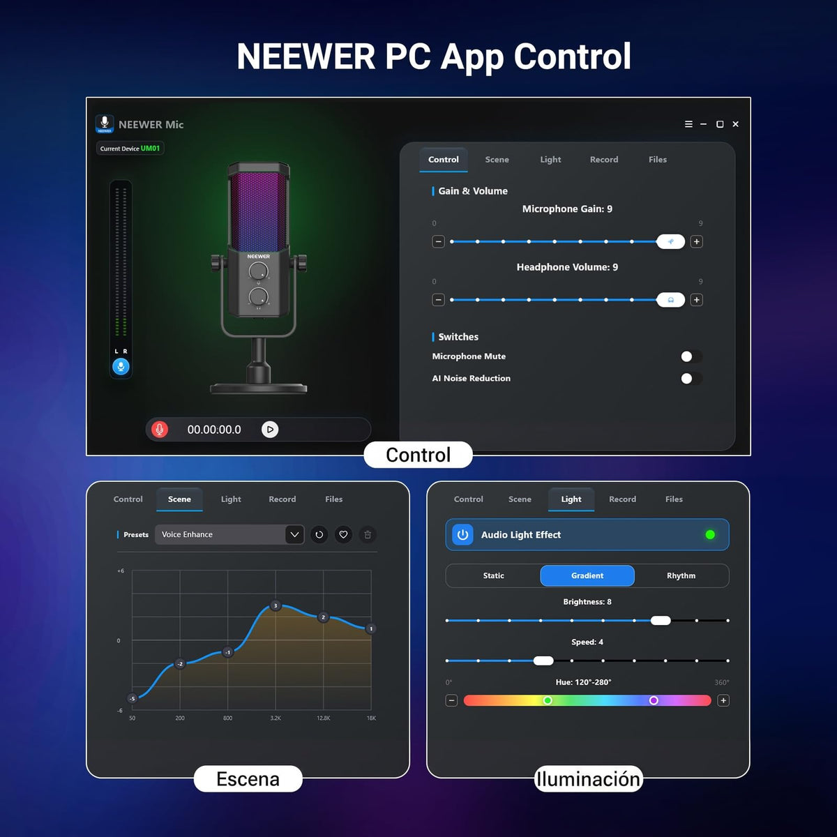 Micrófono USB Cardioide RGB NEEWER para Podcasting